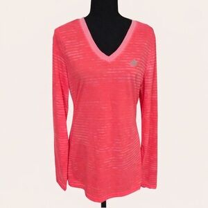 Adidas Ultimate Tee Neon Pink V-Neck Long Sleeve Top M